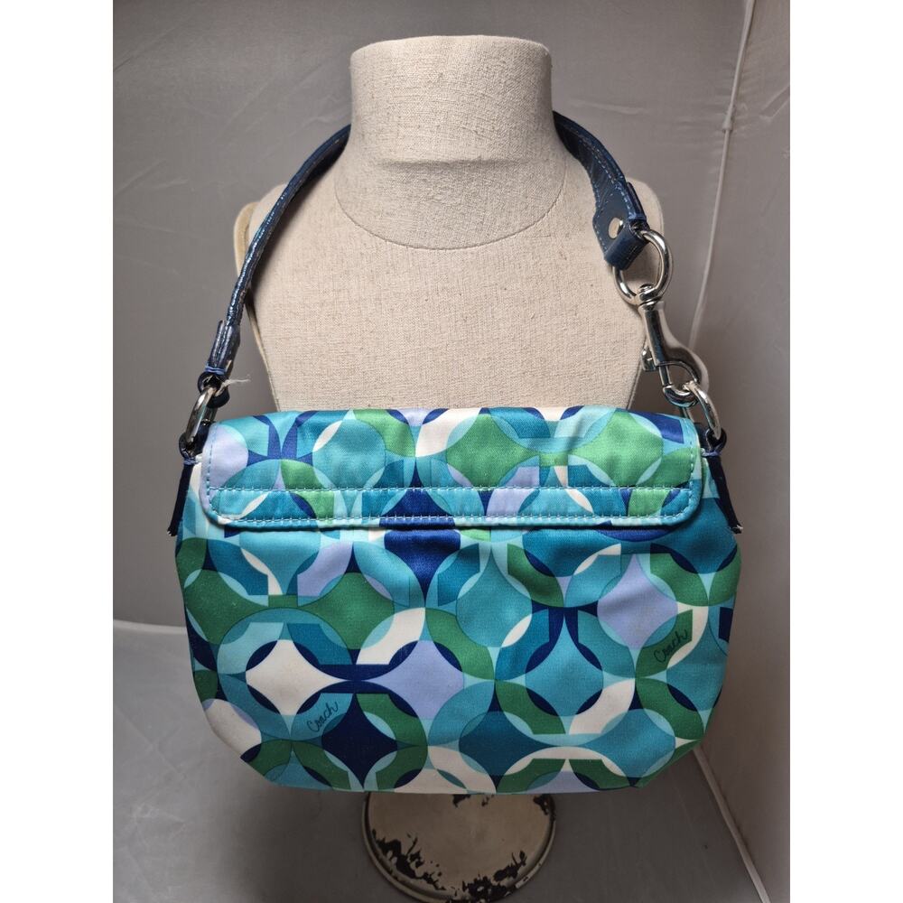 💥 Vintage COACH Poppy Kaleidoscope Small Shoulder Bag Teal Blue Geometric Y2K - Picture 7 of 15